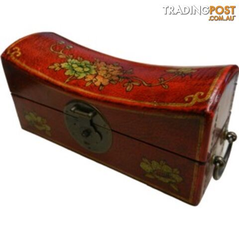 Large Red Painted Flora Chinese Jewellery Box