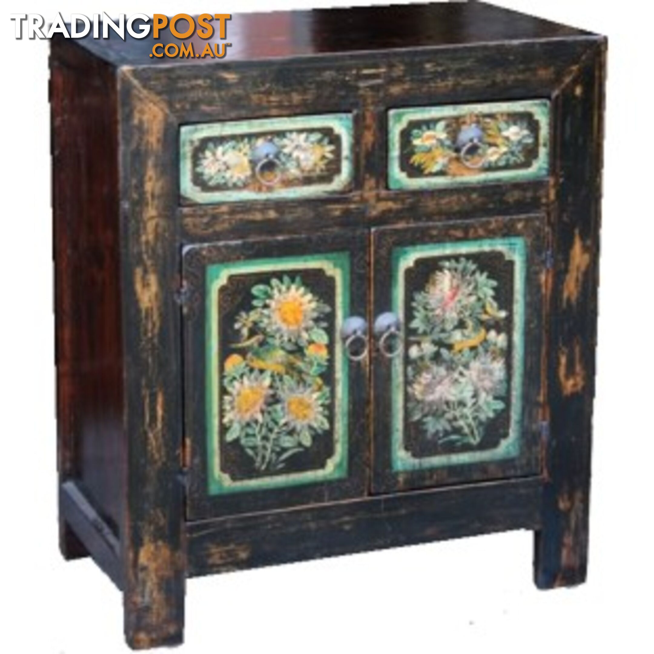 Black Chinese Antiques Painted Cabinet