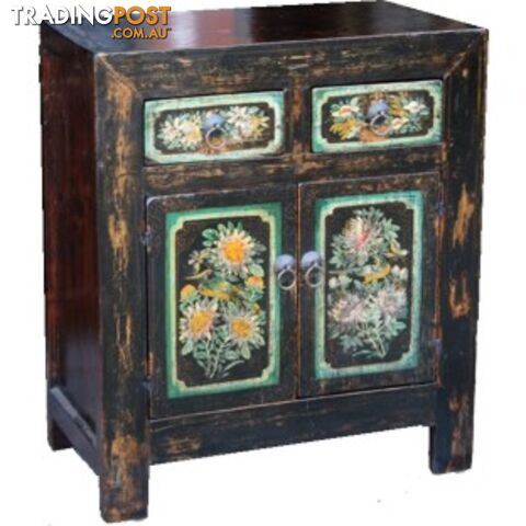 Black Chinese Antiques Painted Cabinet