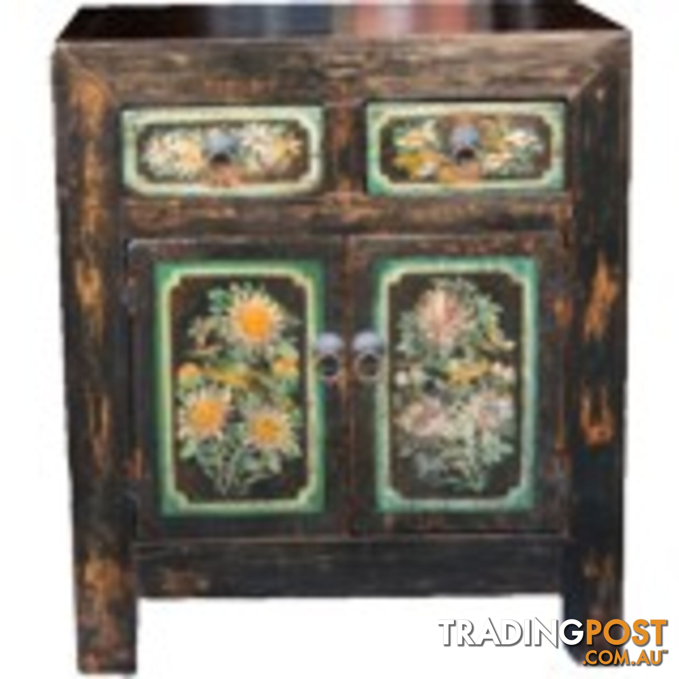 Black Chinese Antiques Painted Cabinet