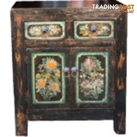 Black Chinese Antiques Painted Cabinet