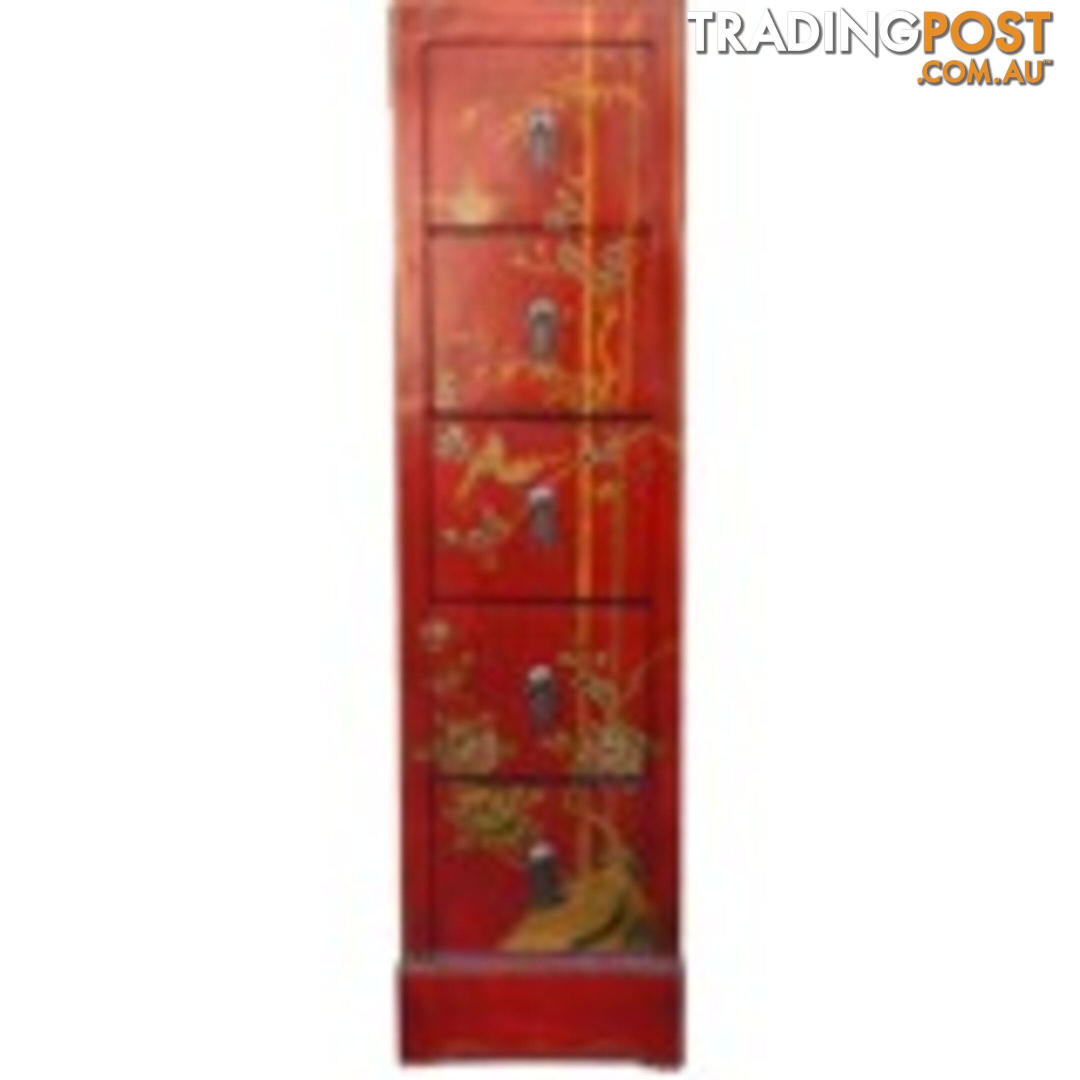 Chest of Drawers - Red Painted Chinese DVD/CD Tower