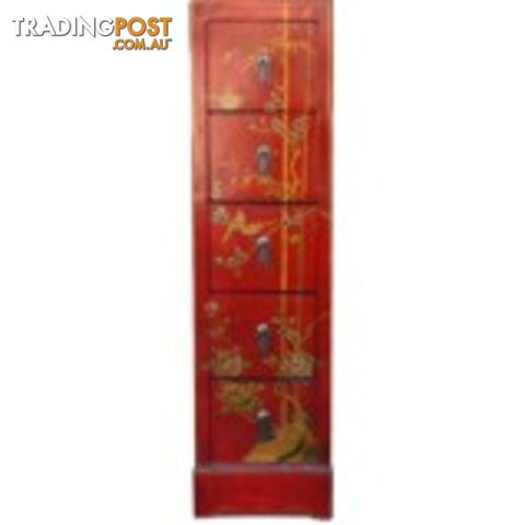 Chest of Drawers - Red Painted Chinese DVD/CD Tower