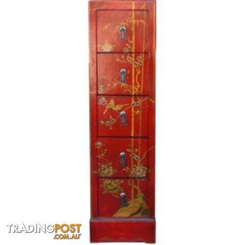 Chest of Drawers - Red Painted Chinese DVD/CD Tower