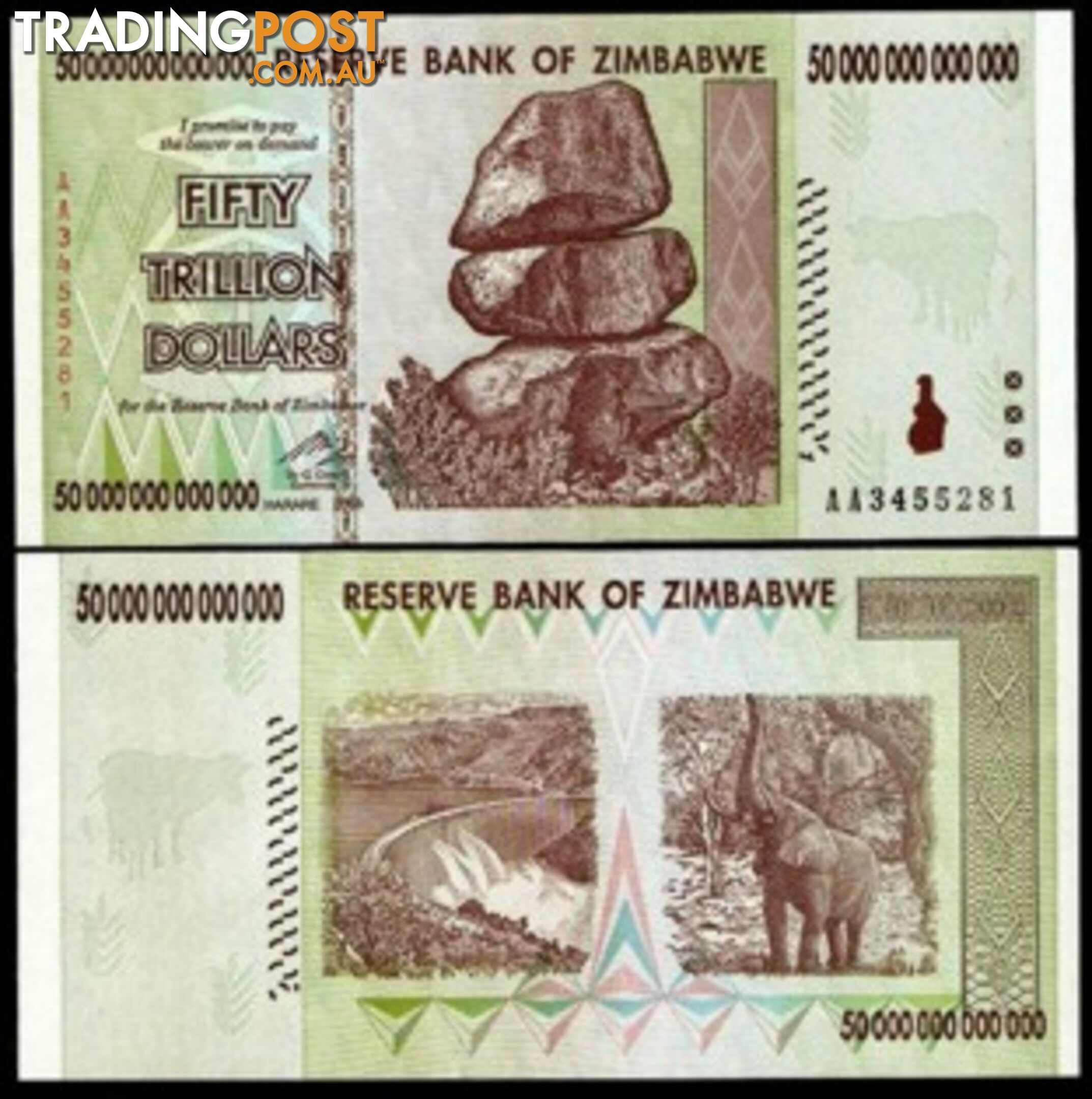 Zimbabwe 50 Trillion Banknote 2008 UNC AA++