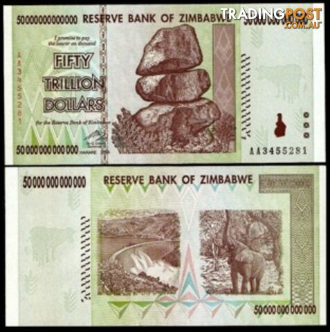 Zimbabwe 50 Trillion Banknote 2008 UNC AA++