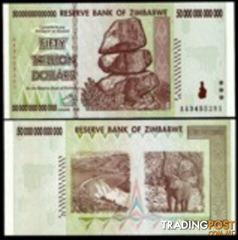 Zimbabwe 50 Trillion Banknote 2008 UNC AA++