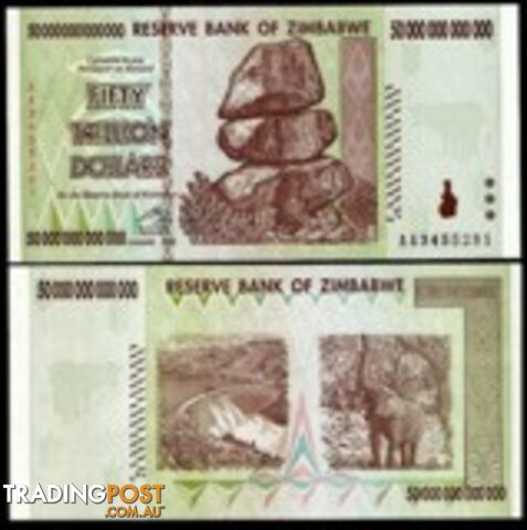 Zimbabwe 50 Trillion Banknote 2008 UNC AA++