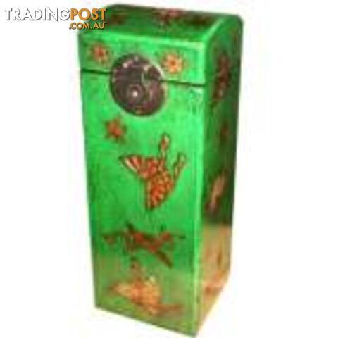 Chinese Wine Box with Green Butterflies Painting