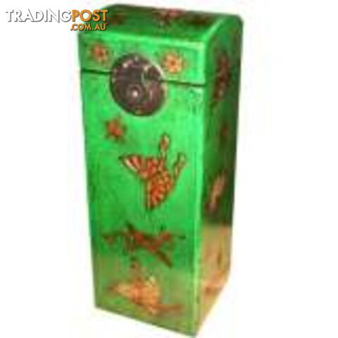 Chinese Wine Box with Green Butterflies Painting