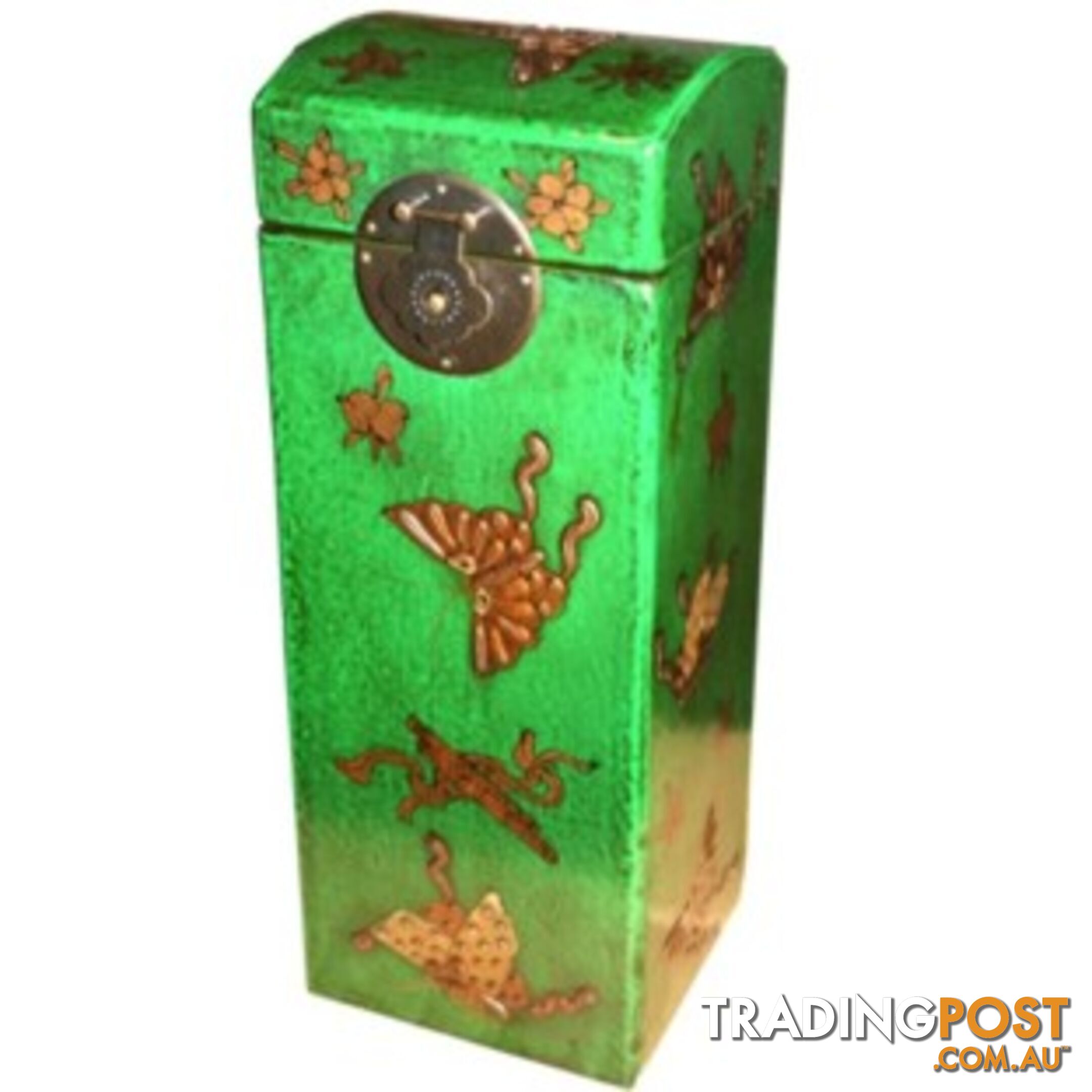 Chinese Wine Box with Green Butterflies Painting