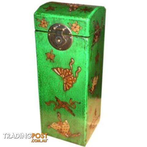 Chinese Wine Box with Green Butterflies Painting