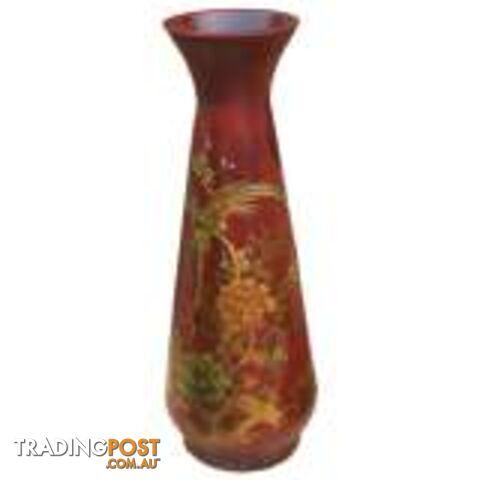 Red Painted Chinese Wood Vase
