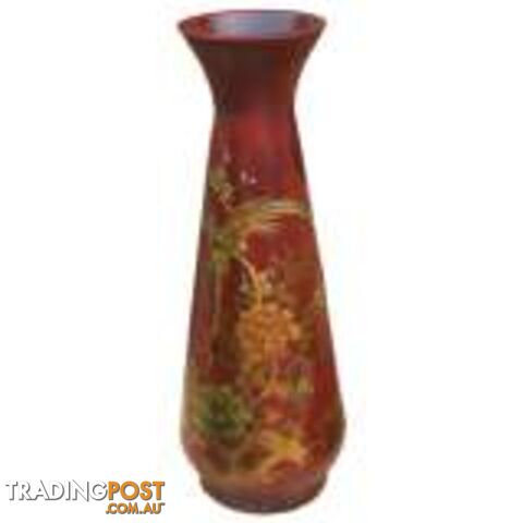 Red Painted Chinese Wood Vase