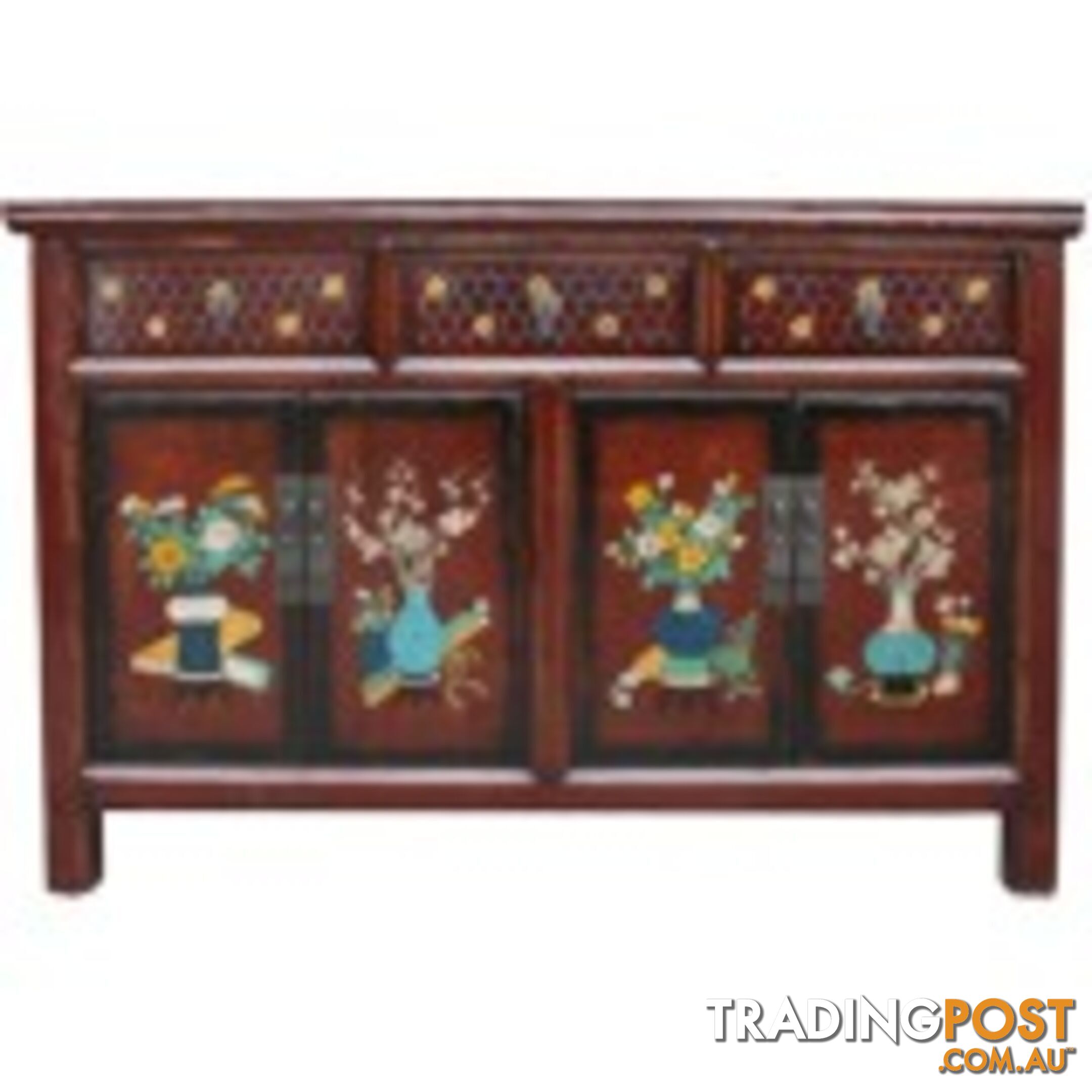 Maroon Painted Chinese Sideboard