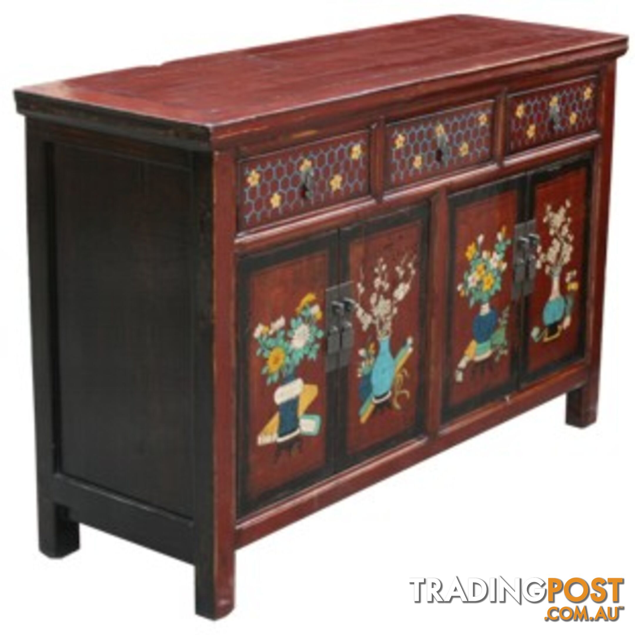 Maroon Painted Chinese Sideboard