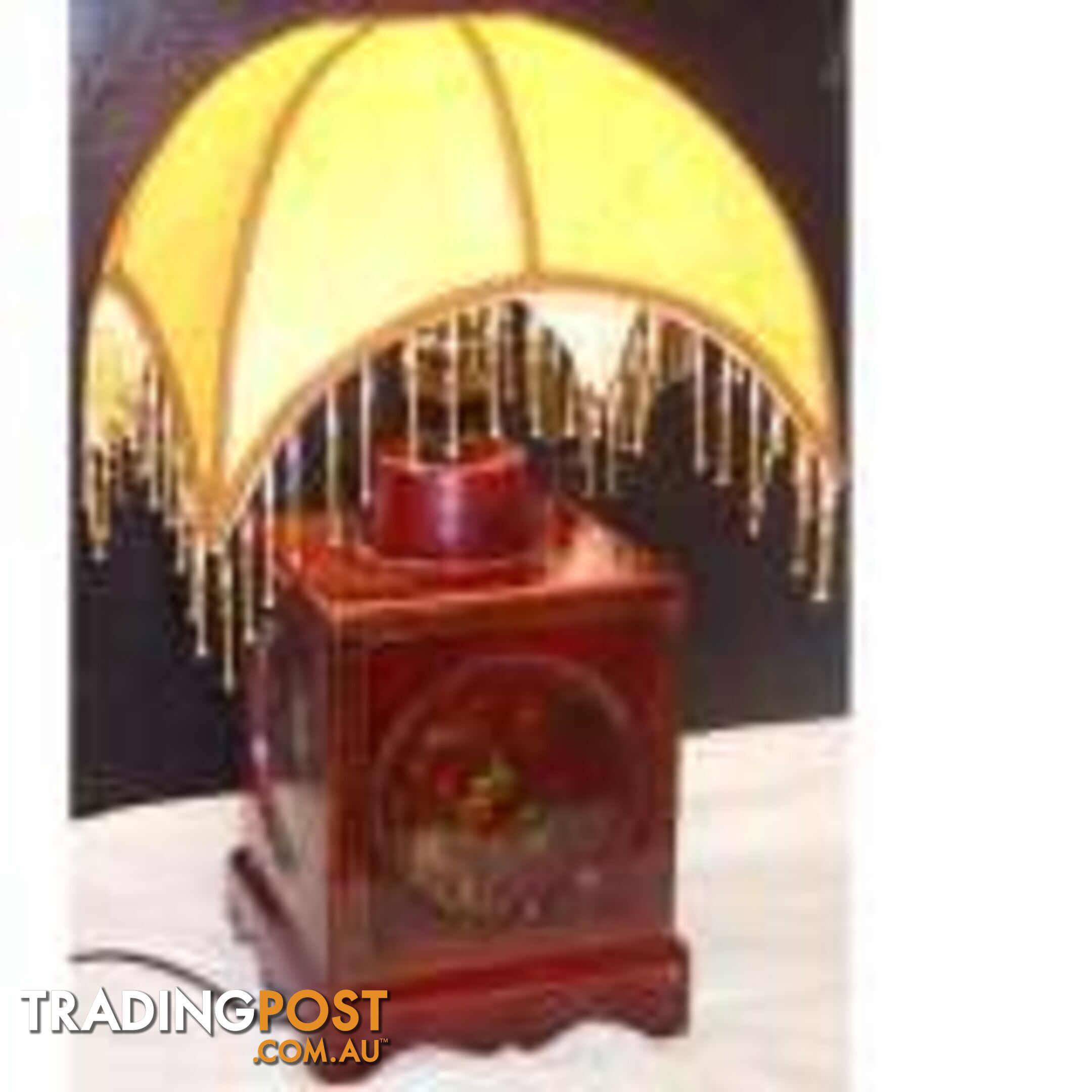 Red Oriental Square Base Lamp with Lampshade