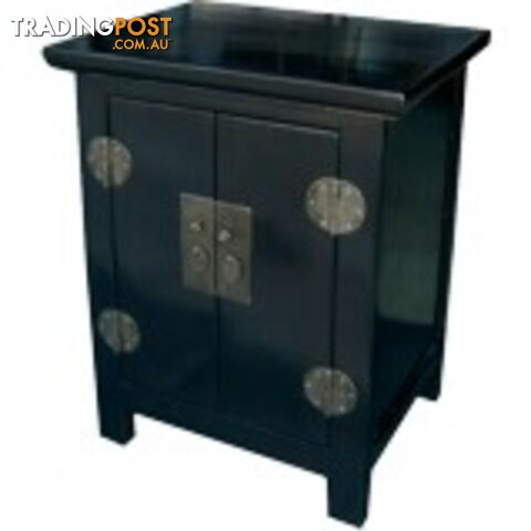 Black Lacquer Chinese Bedside Cabinet