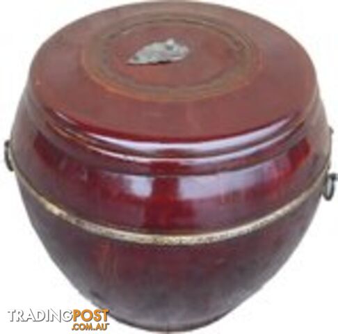 Maroon Round Wood Rice Container Box with Lid