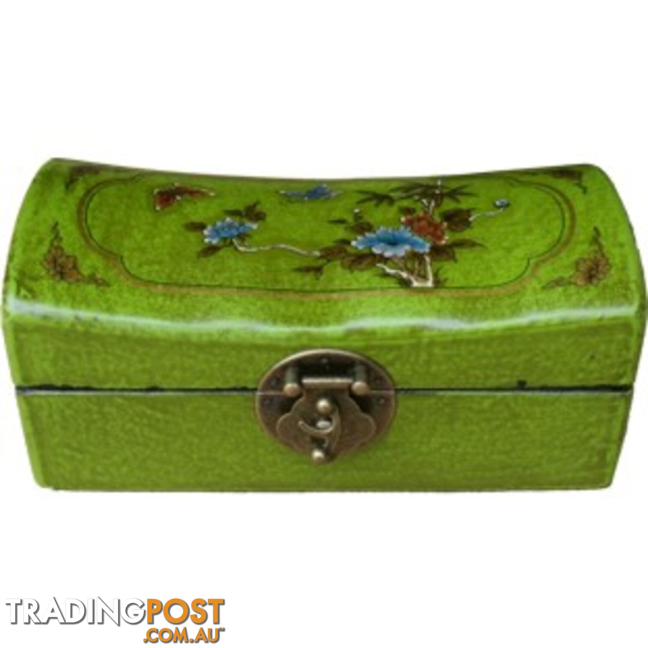 Green Chinese Painted Jewellery Box