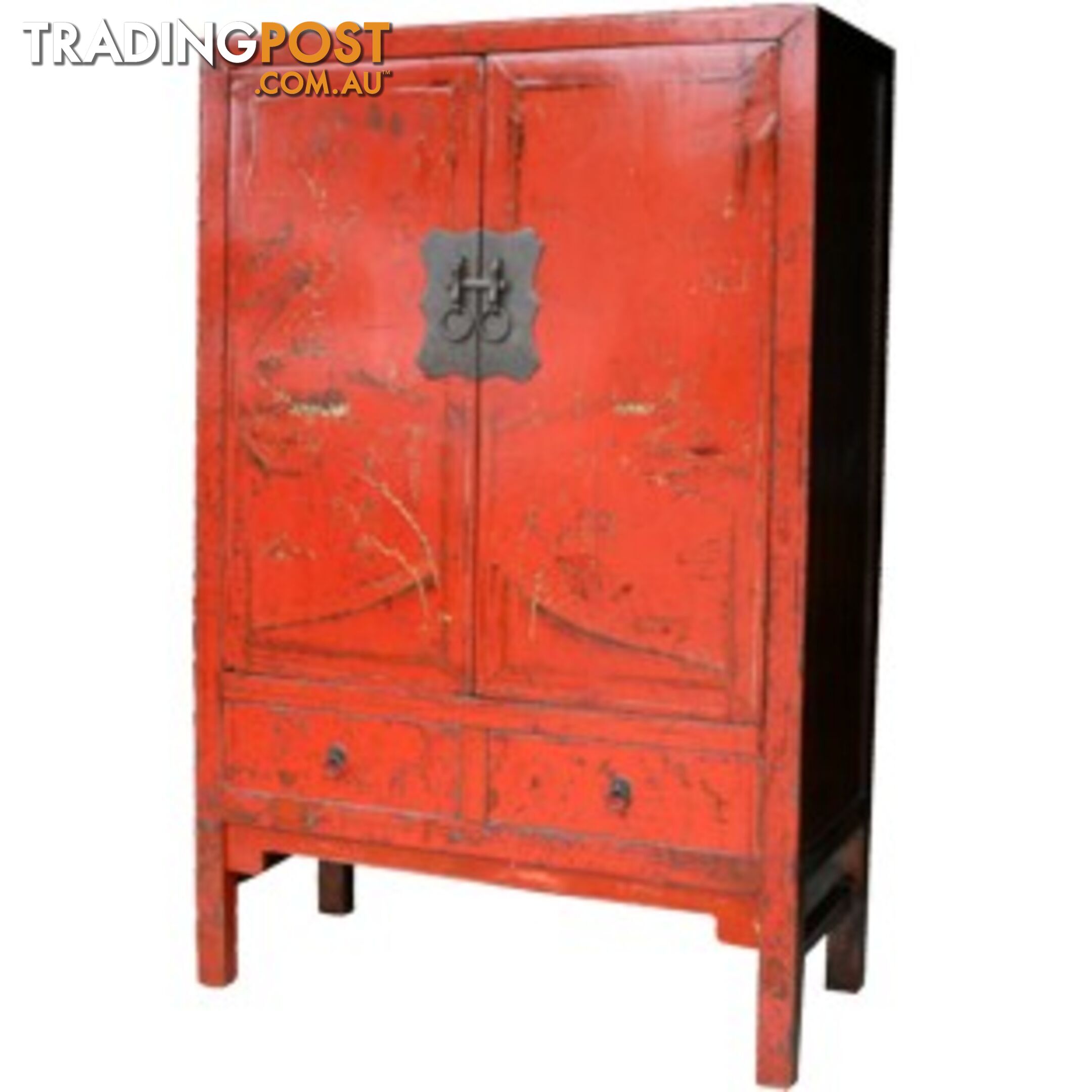 Large Original Chinese Antique Painted Wedding Cabinet