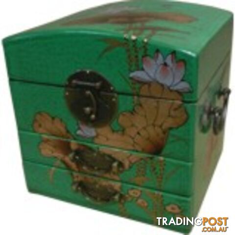 Dome Top Green Two Drawers Mirror Box - Dragonfly