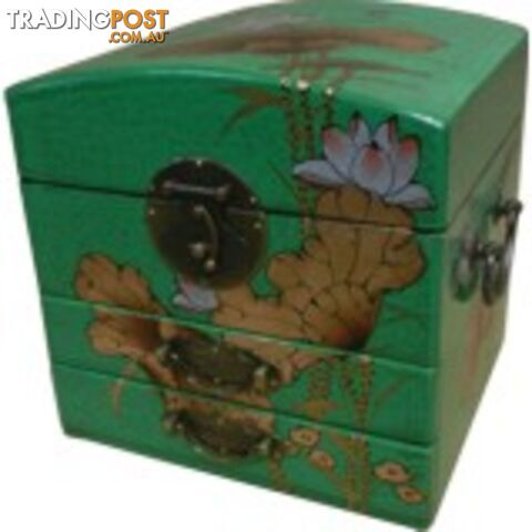 Dome Top Green Two Drawers Mirror Box - Dragonfly