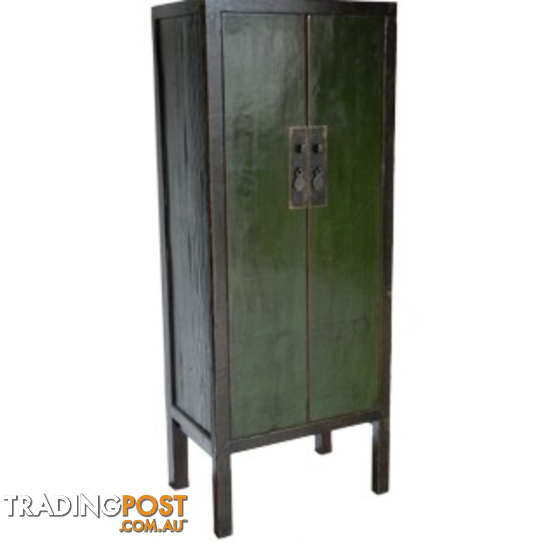 Green Chinese Cabinet with Black Frame Wooden Slim Cabinet