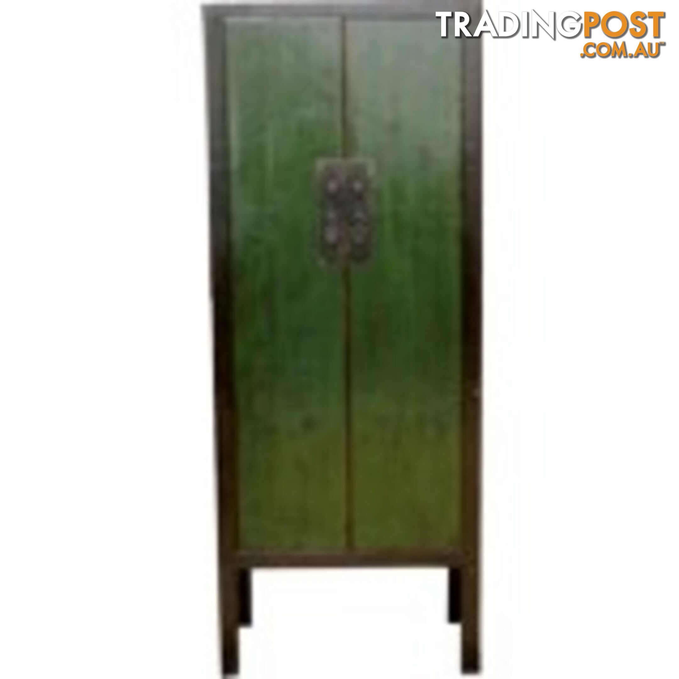 Green Chinese Cabinet with Black Frame Wooden Slim Cabinet