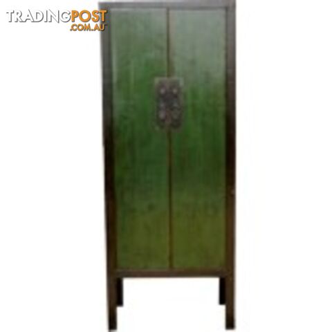 Green Chinese Cabinet with Black Frame Wooden Slim Cabinet