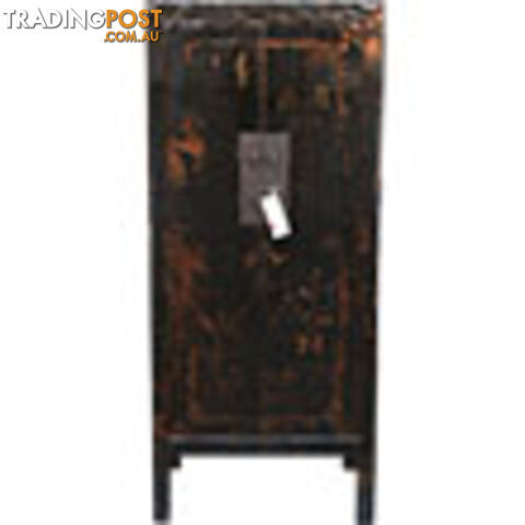 Chinese Antique Original Black Wooden Cabinet Gold Painted Slim