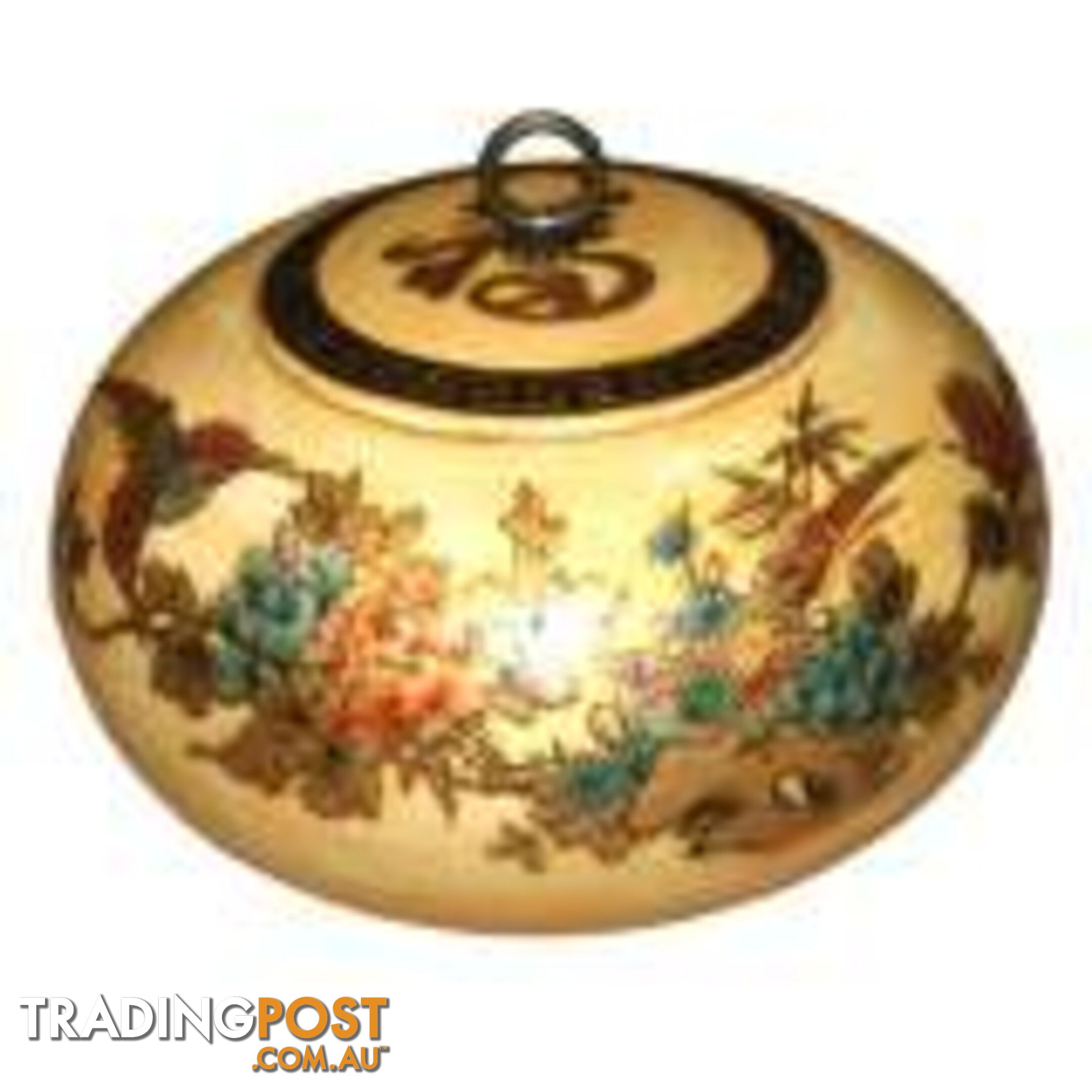 Beige Round Hand Painted Chinese Wood Box