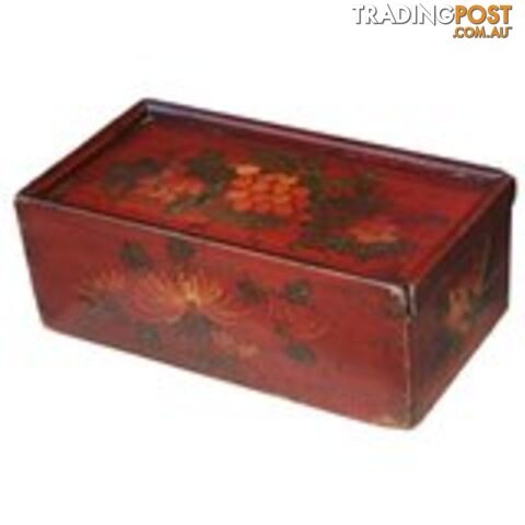 Red Original Chinese Antiques Painted Wood Storage Box