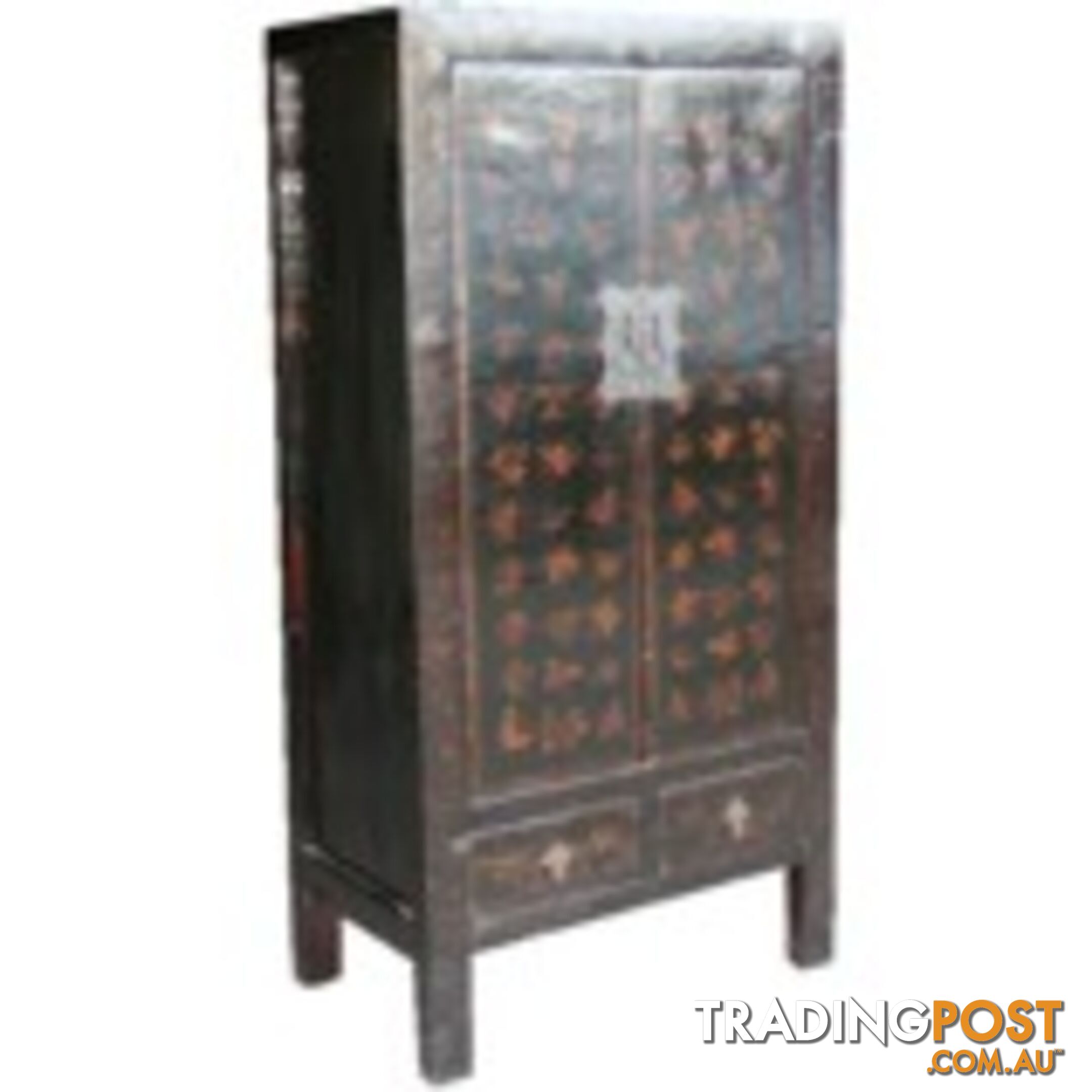 Gold Butterflies Painted Black Chinese Cabinet