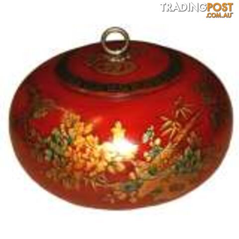 Red Round Hand Painted Chinese Wood Storage Box