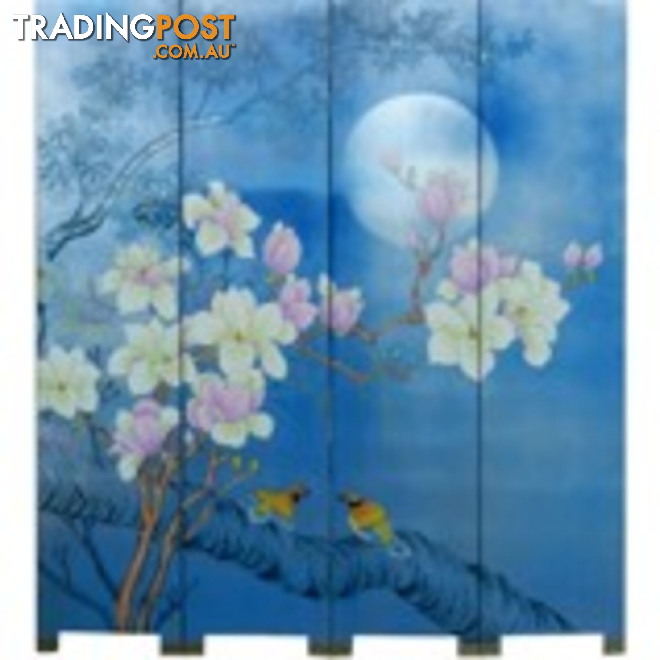 Magnolia Blossom on Blue Room Divider Screen