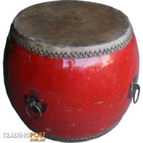 Chinese Antique Wood and Leather Drum