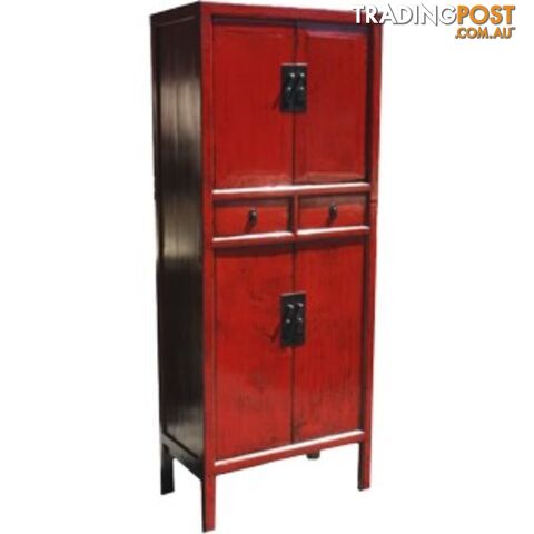 Red Lacquer Oriental Style Cabinet