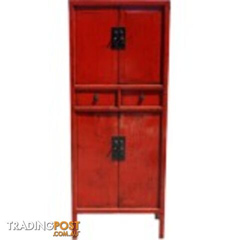 Red Lacquer Oriental Style Cabinet