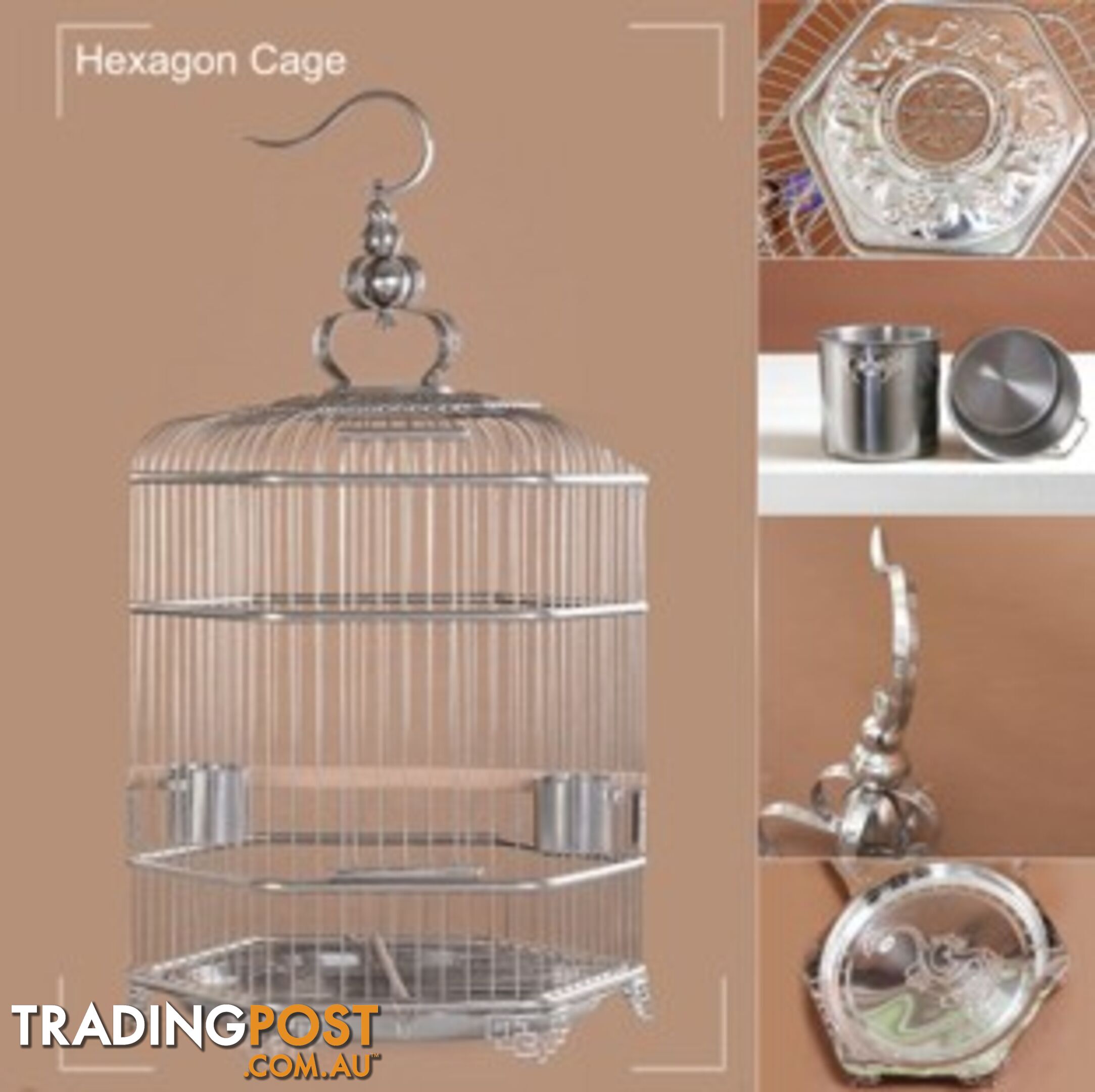 Stainless Steel Bird Cage Hexagon 36 cm