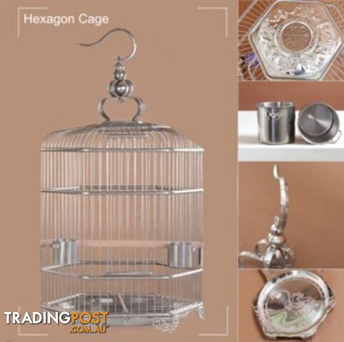 Stainless Steel Bird Cage Hexagon 36 cm