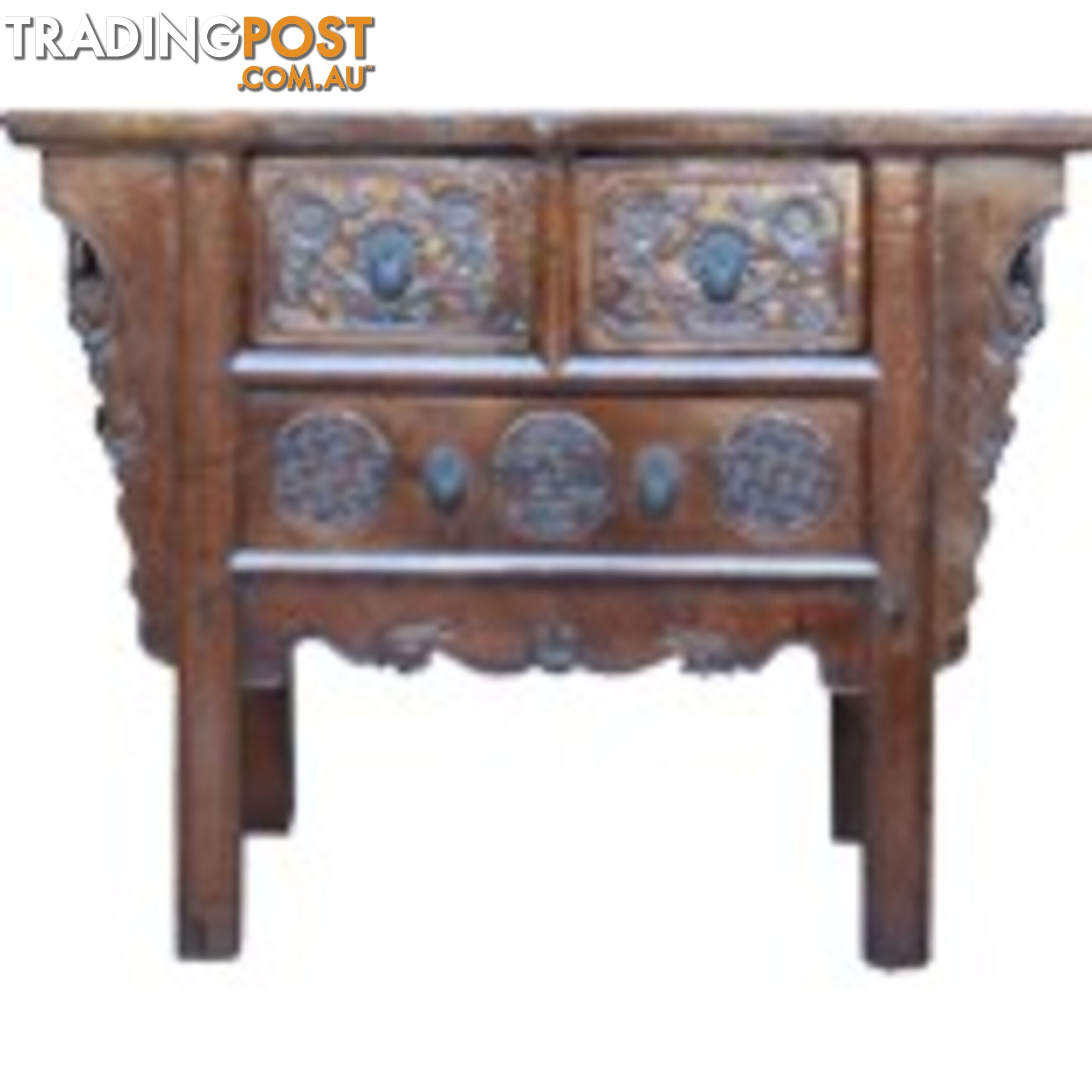 Natural Elm Carved Three-Drawer Chinese Altar Table