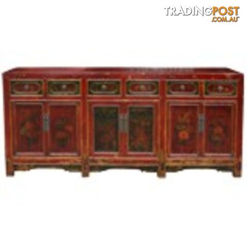 Original Red Painted Chinese Antique Sideboard