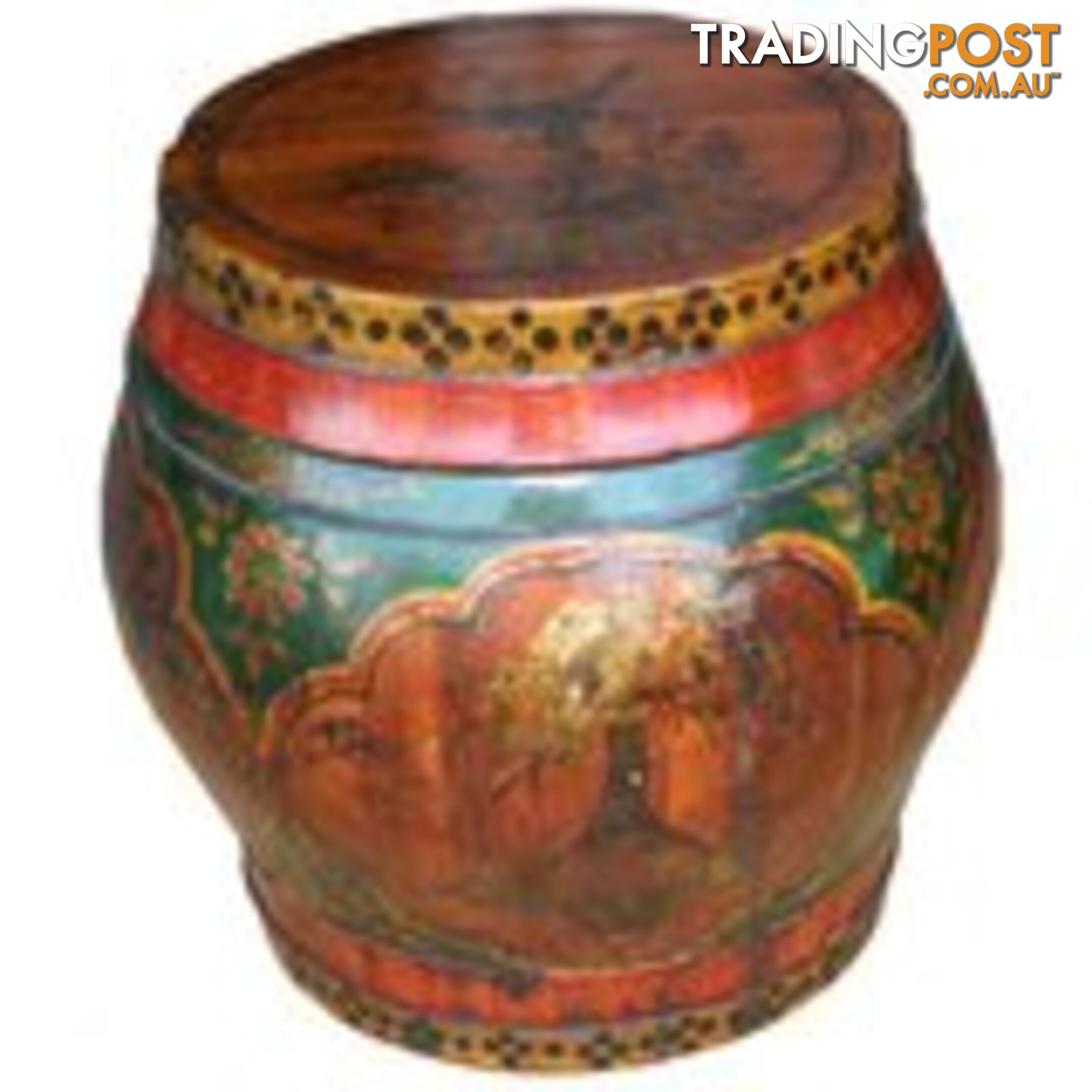 Chinese Antique Painted Round Wood Container