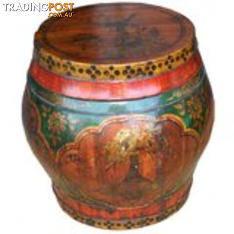 Chinese Antique Painted Round Wood Container