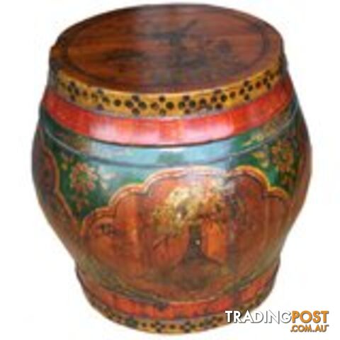 Chinese Antique Painted Round Wood Container