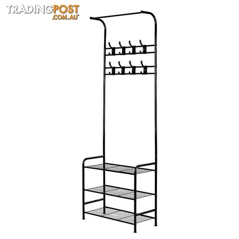 Artiss Clothes Rack Coat Stand Garment Portable Hanger Airer Organiser Shoe Storage Metal Black