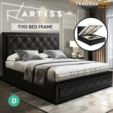 Artiss Tiyo Bed Frame PU Leather Gas Lift Storage - Black Double