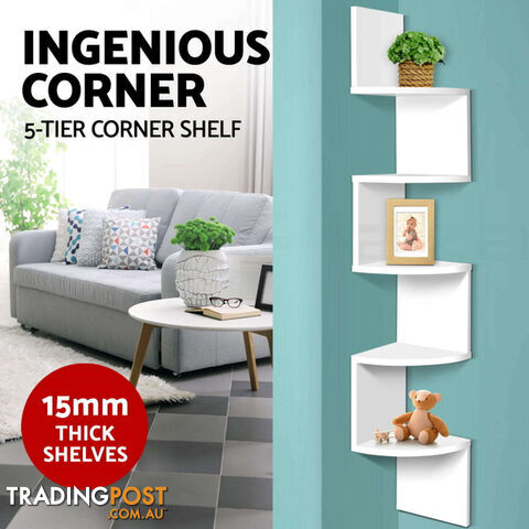 Artiss 5 Tier Corner Wall Shelf - White