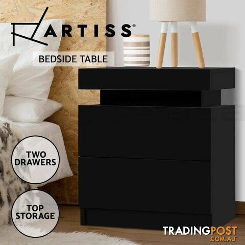 Artiss Bedside Tables 2 Drawers Side Table Storage Nightstand Black Bedroom Wood